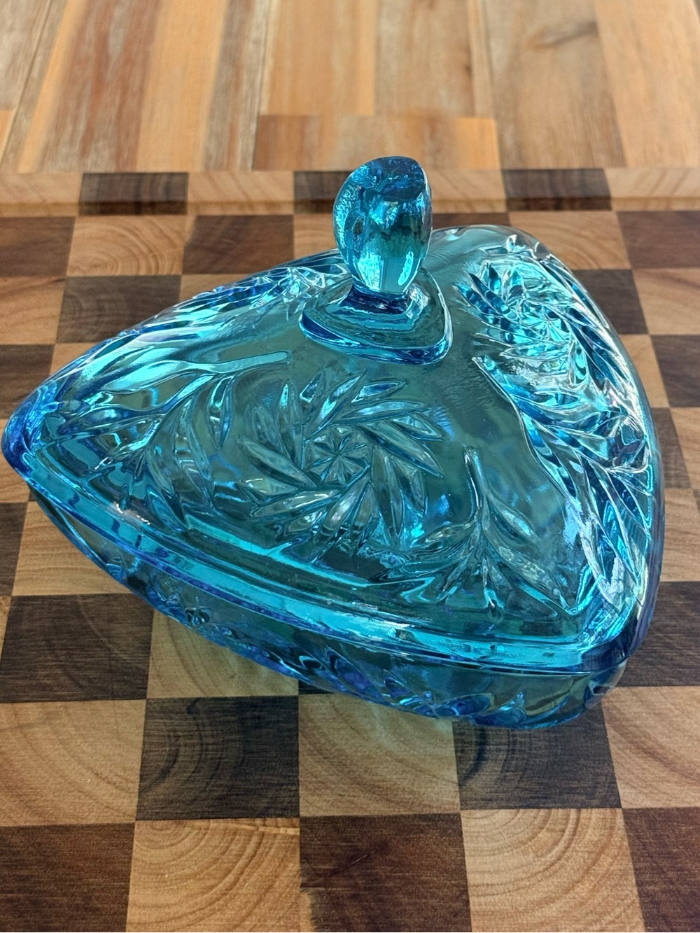Vintage Hazel Atlas Capri Blue Glass Covered Candy Dish